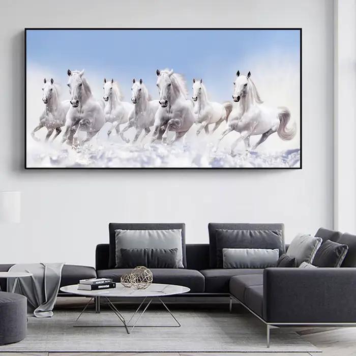 Toile de 7 chevaux de course blancs