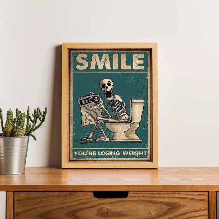 Peinture sur toile l'homme squelette est accroupi dans la toilette