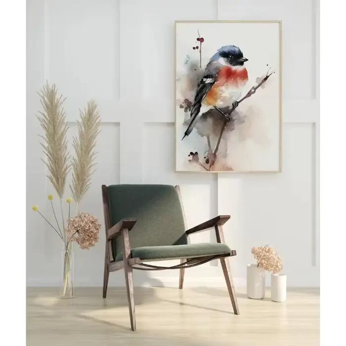 Toile d'art mural aquarelle oiseau, peinture Heron Robin Chickadee, affiche d'oiseau naturel pour salon, décoration de maison neutre, cadeau