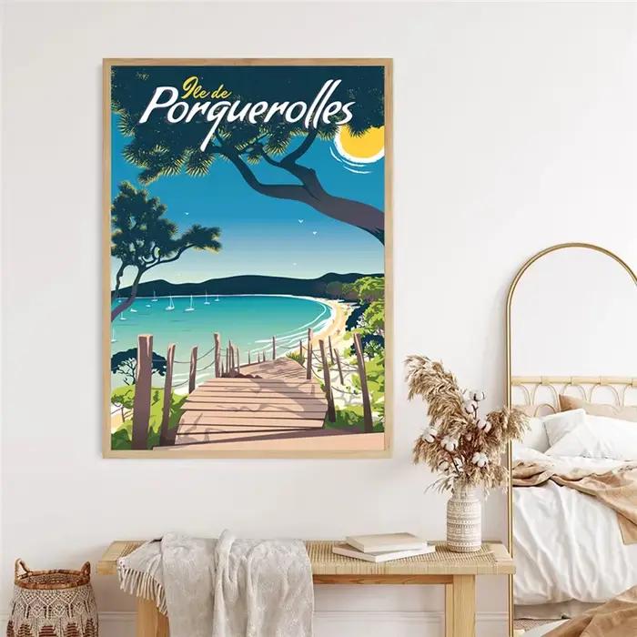 Affiche de voyage de paysage de plage de Provence de Riviera française