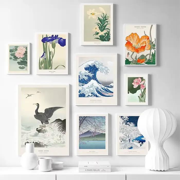 Hokusai Ohara Koson-Peinture sur toile abstraite de vague japonaise