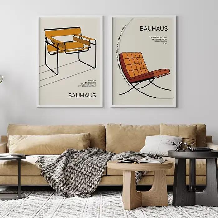 Affiche en toile géométrique Bauhaus de ligne bleue