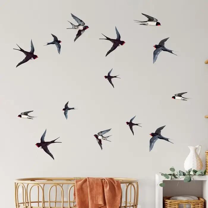 Autocollants muraux d'oiseaux d'hirondelles multiples d'interconnexion