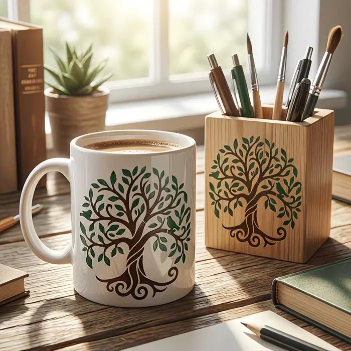 Lot de 6 pochoirs Arbre de Vie réutilisables pour la peinture