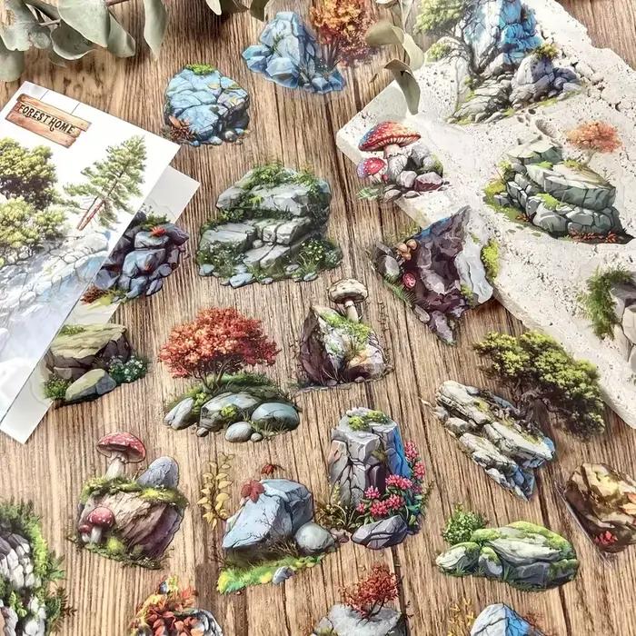 Autocollants animaux de la forêt et pierres