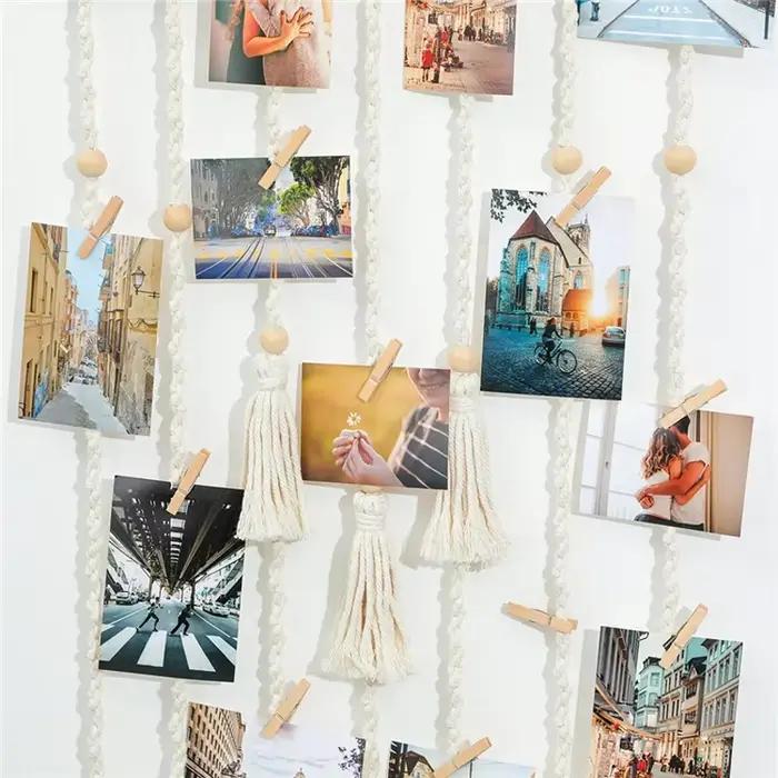 Présentoir de photo mural à pampilles Boho avec 25 clips en bois
