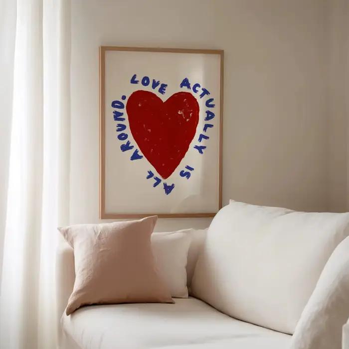 Affiche imprimée sur toile avec citation d'amour "Love Actuellement Around"
