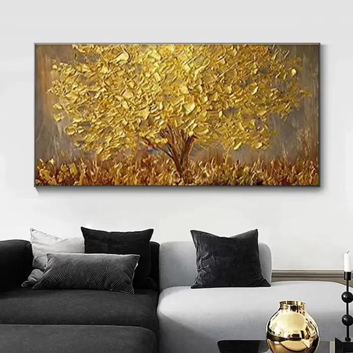 Peinture sur toile de feuilles dorées et d'arbres dorés
