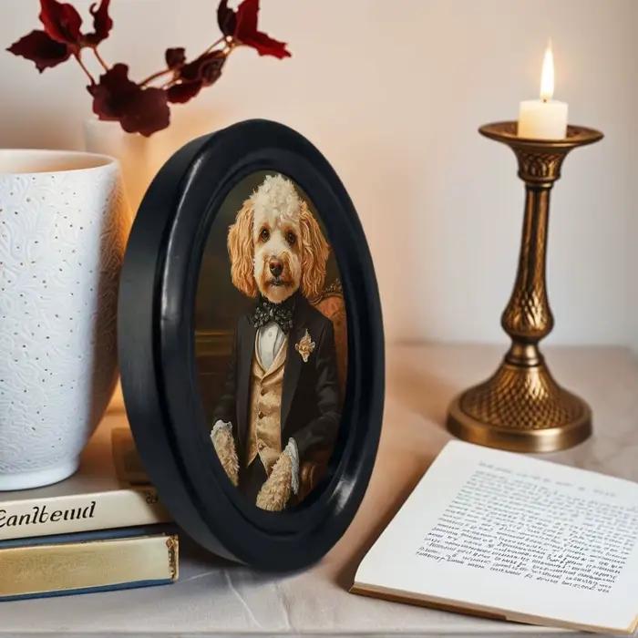1 morceau de peintures murales décoratives de chien pour costumes rétro d'Halloween - Art mural décoratif ovale en bois