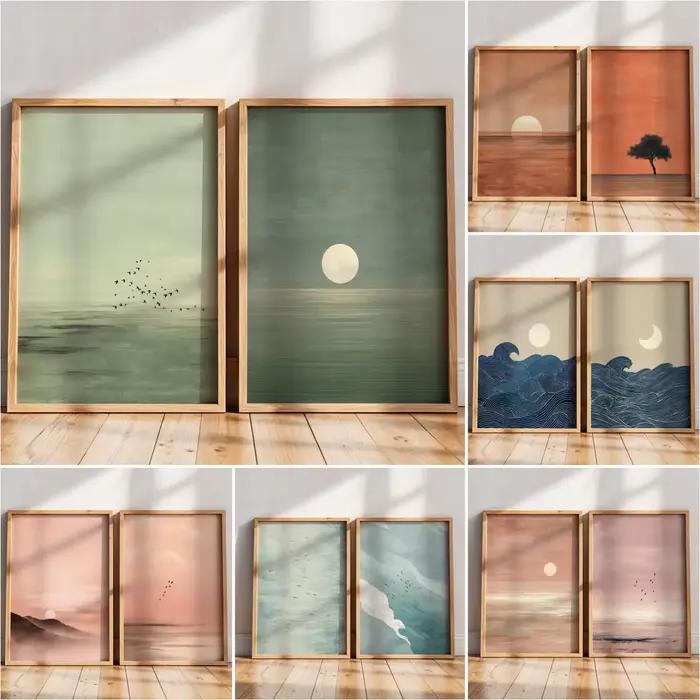 Japandi Wall Art Minimalist Pink Sunset Print