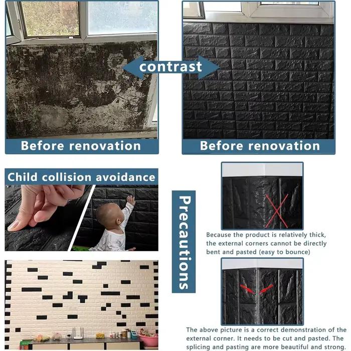 Autocollant de papier peint mural 3D avec mousse imperméable auto-adhésive