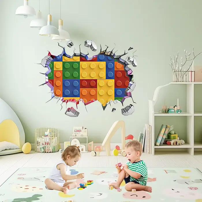Autocollants muraux en vinyle en forme de briques Lego colorées pour chambre d'enfant