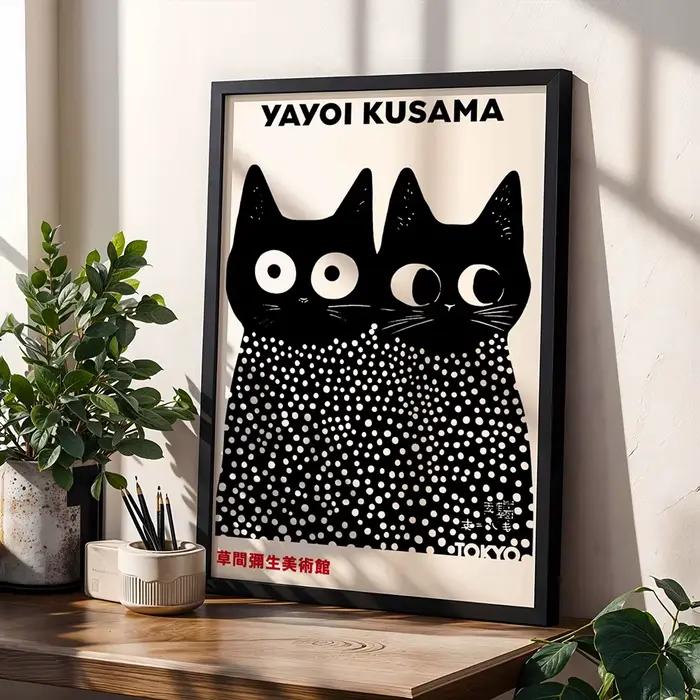 Yayoi Kusama – peinture sur toile de chat noir