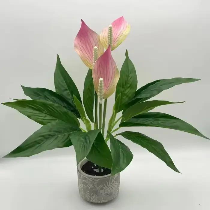 Plantes vertes artificielles en pot d'anthurium, ornements de bureau, décoration de maison, décoration de lieu de mariage, fausses fleurs