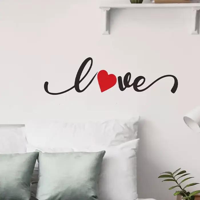 Autocollant mural en forme de cœur rouge LOVE