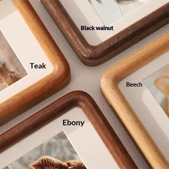 Cadre photo long en bois massif noyer et teck