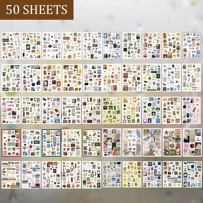 50 feuilles d'autocollants vintage et esthétiques