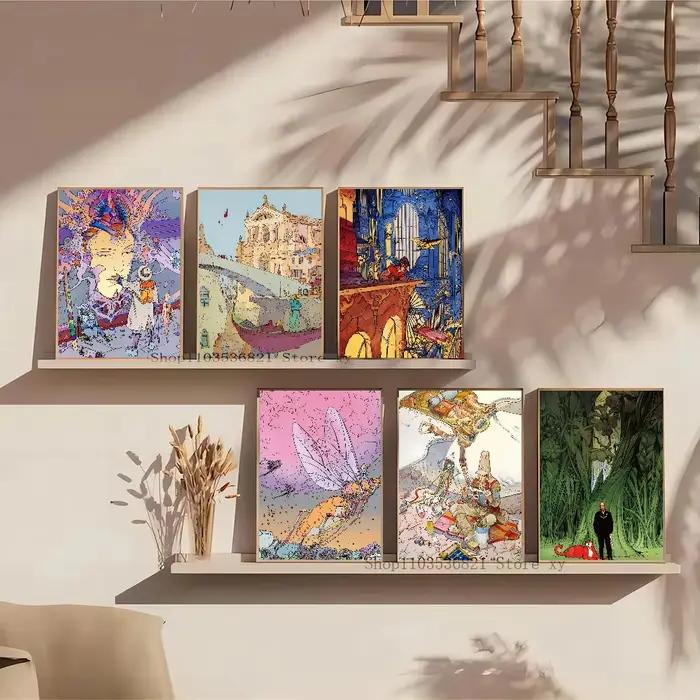 Autocollants d'affiche de dessin animé Moebius, décoration murale pour salon, chambre à coucher, entrée, café, peinture décorative