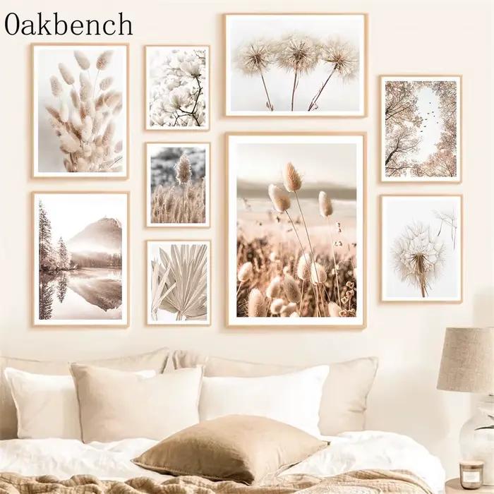 Magnolia Wall Art Beige pissenlit toile affiche roseaux herbe impression photos feuilles Art imprimés affiches nordiques chambre décor mural