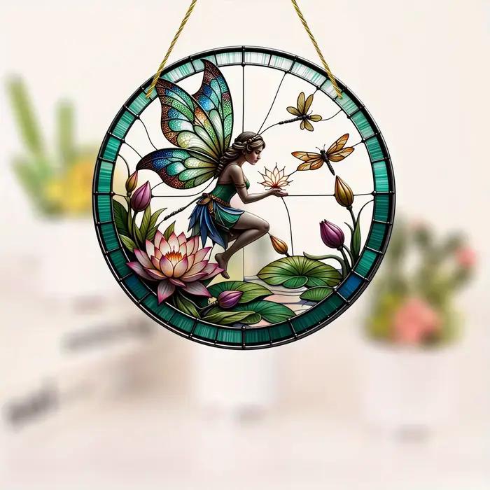 Décoration murale ronde en acrylique style vitrail