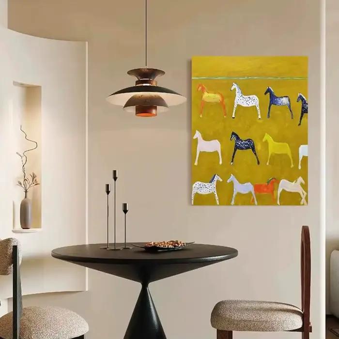 Peinture sur toile sans cadre, cheval jaune, art mural abstrait, peinture minimaliste moderne et colorée pour salon, 1 pièce