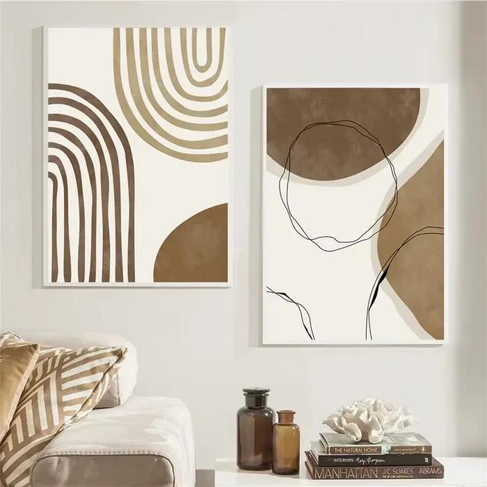Affiche Murale Style Boho Abstraite Beige Marron