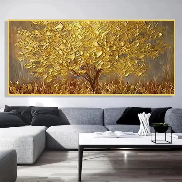 Peinture sur toile de feuilles dorées et d'arbres dorés