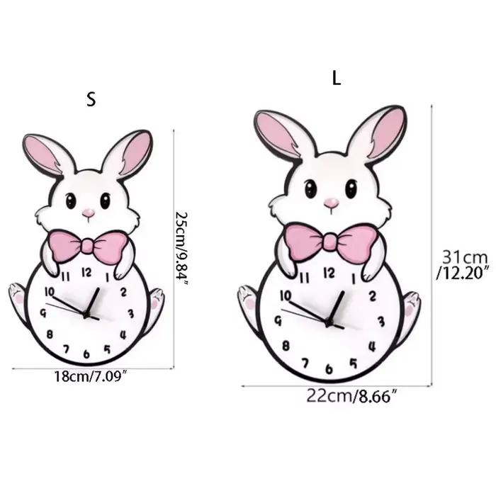 Créatif mignon petit lapin blanc horloge murale suspendue décorative dessin animé