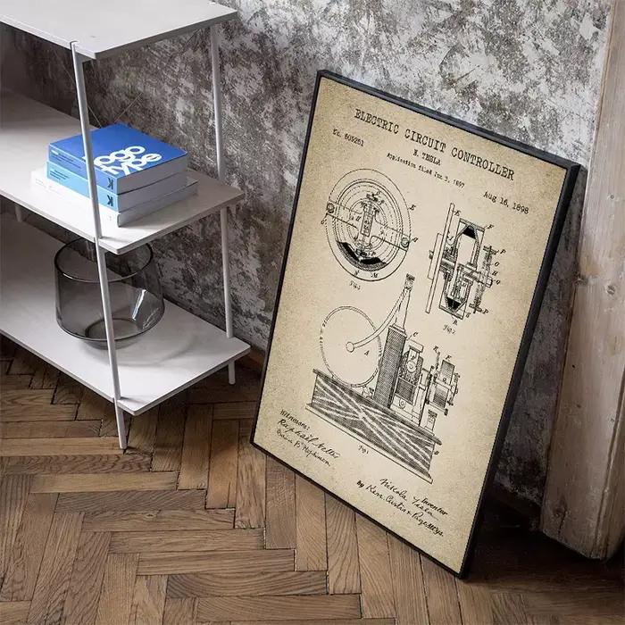 Affiches de brevet électrique Tesla Vintage, imprimés sur toile, peinture murale, image d'art pour bureau, décoration de maison, cadeau d'ingénieur électrique