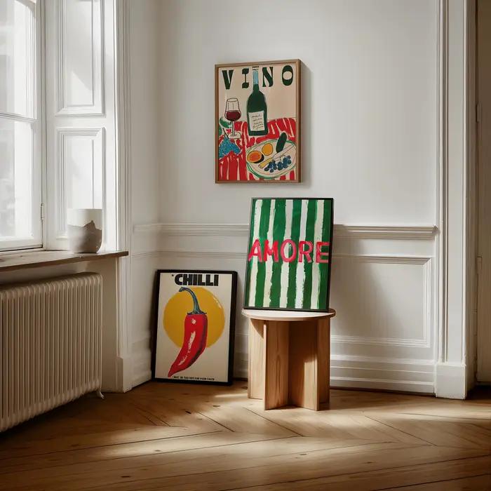 Amore vert rayé toile impression Vino verre à vin et poivre mur Art affiche moderne salon chambre cuisine décor à la maison cadeaux