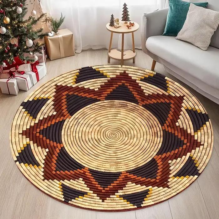 Tapis rond tissé à motifs géométriques