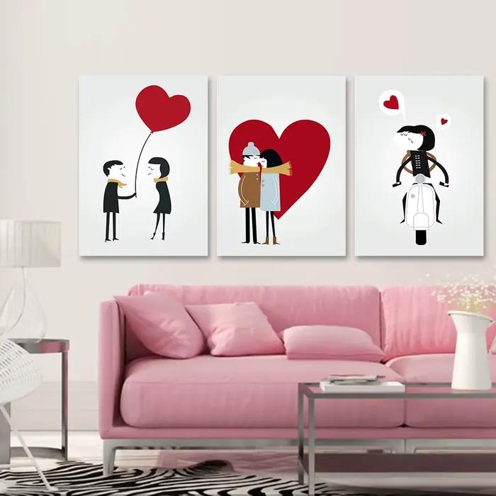 Peinture sur toile romantique d'amour et d'étreinte rouge