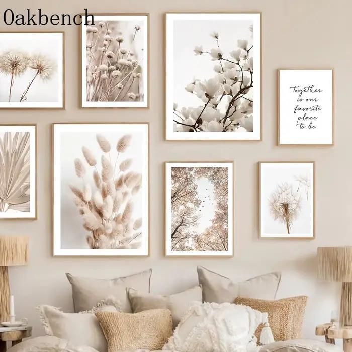 Magnolia Wall Art Beige pissenlit toile affiche roseaux herbe impression photos feuilles Art imprimés affiches nordiques chambre décor mural
