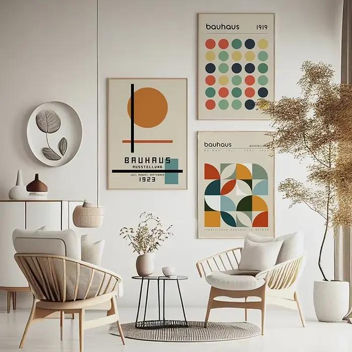 Affiche en toile géométrique Bauhaus de ligne bleue