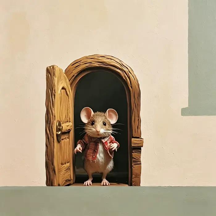 Autocollant Mural Souris Mignonne qui Ouvre la Porte