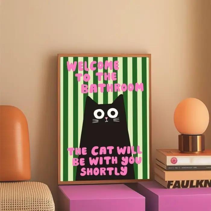 1 pièce d'impression de chat noir de salle de bains sans cadre