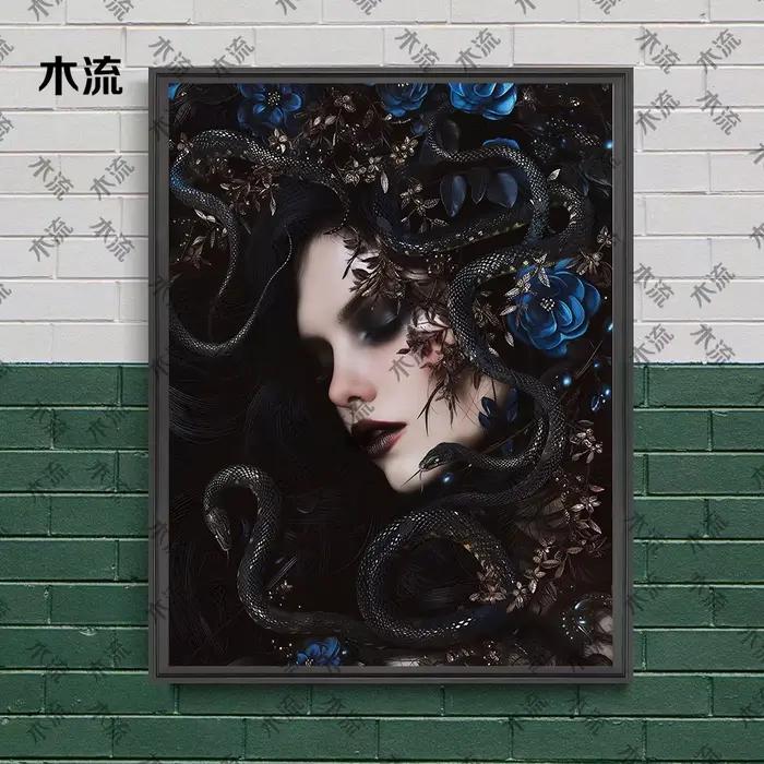 Belle femme, fleurs et serpent