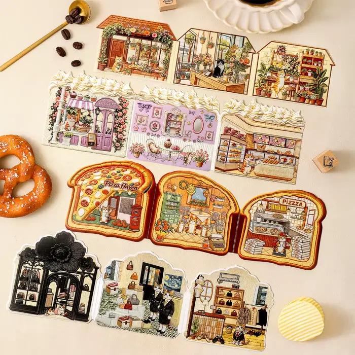 Lot de 4 autocollants 3D en relief Mini Cozy Store, décorations DIY polyvalentes pour la création d'albums photo