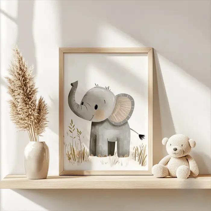 Lot de 1/3 tableaux muraux imprimés sur toile, motifs animaux mignons (lions, zèbres et éléphants), style safari nordique, idéal pour la décoration intérieure moderne