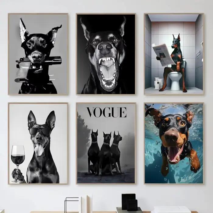 Affiche de chien Doberman noir à la mode moderne