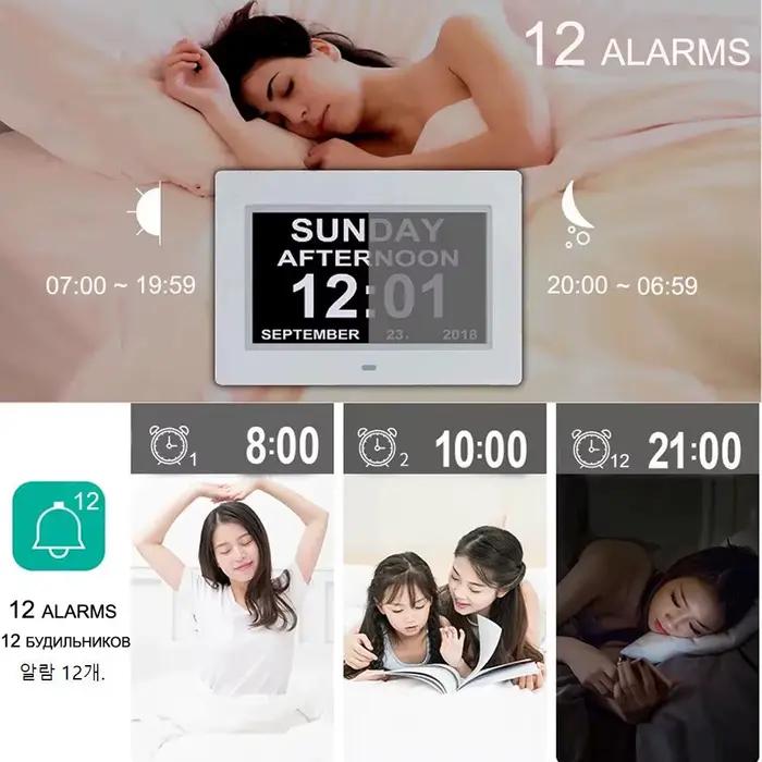 Horloge calendrier LED avec 12 alarmes