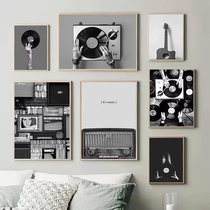 Affiches et impressions de disques de musique en noir et blanc