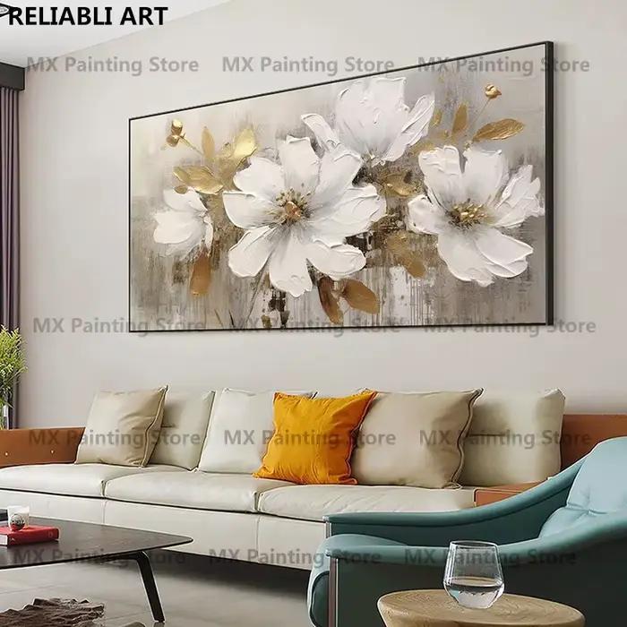 Peinture à l'huile de fleurs dorées sur affiche