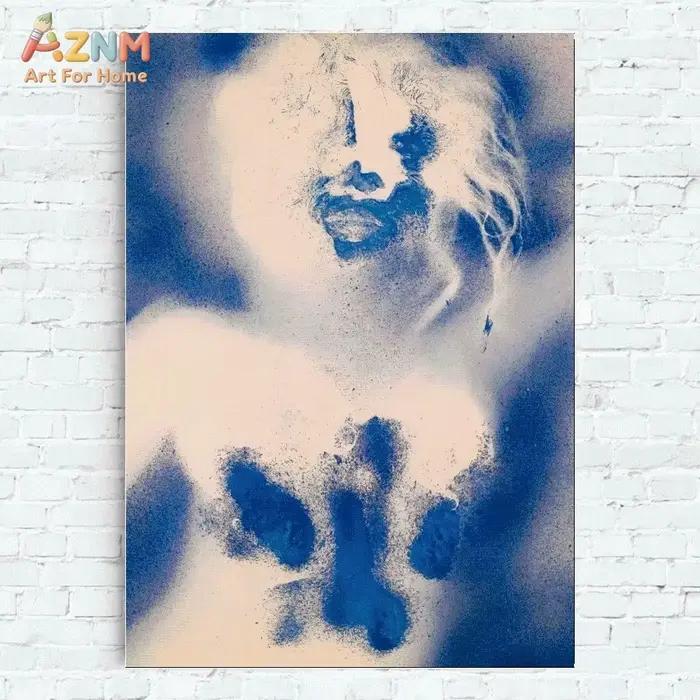 AZNM Peinture sur toile abstraite bleu Klein, art mural moderne texturé, motif éclaboussures d'encre, figure humaine, sans cadre, pour un style minimaliste