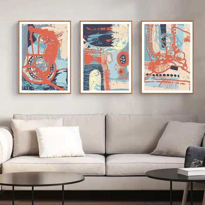 Peinture sur toile abstraite rouge et bleue