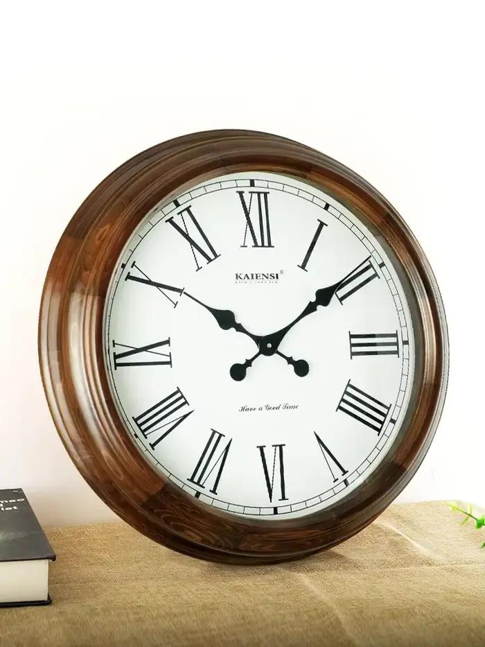 Grande Horloge Murale Rétro en Bois Massif
