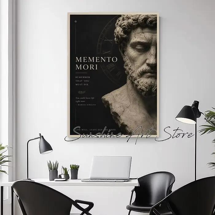 Affiche Murale Esthétique Romaine Antique « Memento Mori » – Art Stoïcien, Peinture sur Toile Inspirée par Marcus Aurelius, Décoration Murale Philosophique