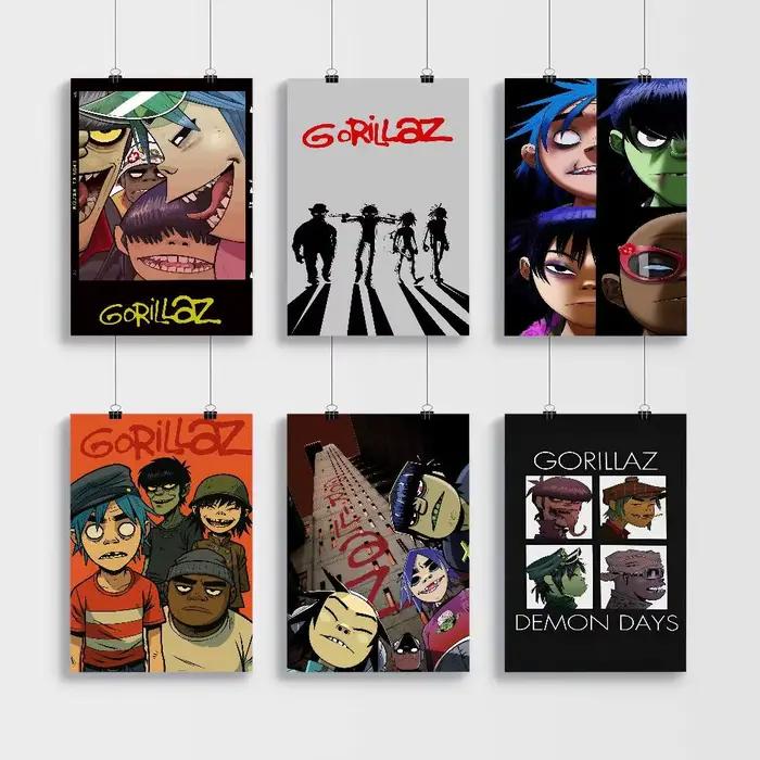 Affiche d'art auto-adhésive de groupe de Rock de dessin animé virtuel Gorillaz