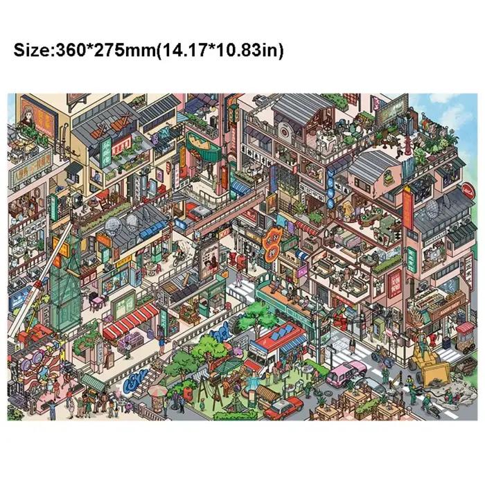 Autocollant de paysage miniature de la série Creative Urban Street, autocollant de scène de cabane grand format DIY, autocollant de jeu anti-stress de dessin animé
