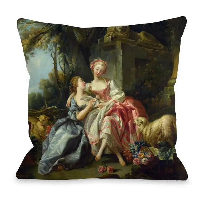 Housse de coussin décorative avec peinture de portrait d'art Rococo européen de François Boucher